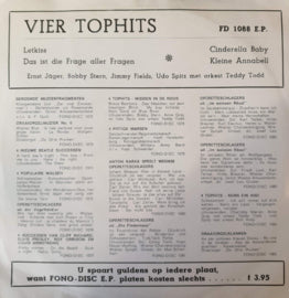 Ernst Jäger, Bobby Stern , Jimmy Fields, Udo Spitz, Met Orkest Teddy Todd - Vier Tophits Vinyl Singles Vinyl Zeer Goed / Hoesje Goed "VINYLSINGLES.NL"