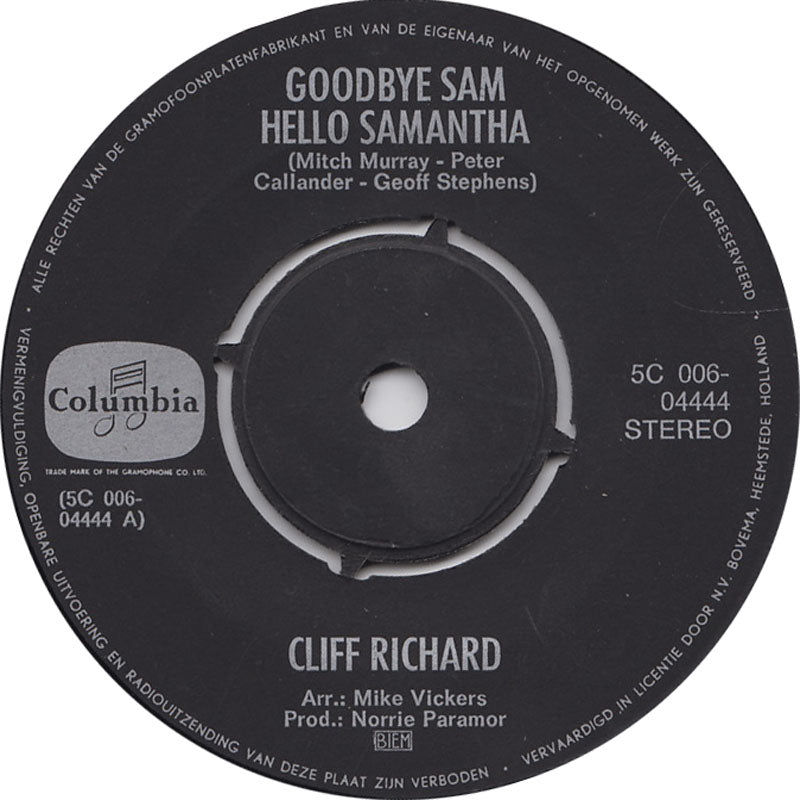 Cliff Richard - Goodbye Sam, Hello Samantha 08534 Vinyl Singles Vinyl Goed / Hoes Goed