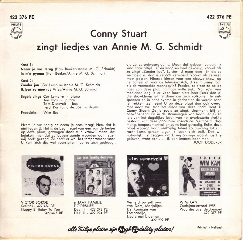 Conny Stuart - Conny Stuart Zingt Liedjes Van Annie M. G. Schmidt 32154 Vinyl Singles EP Vinyl Goed / Hoes Goed