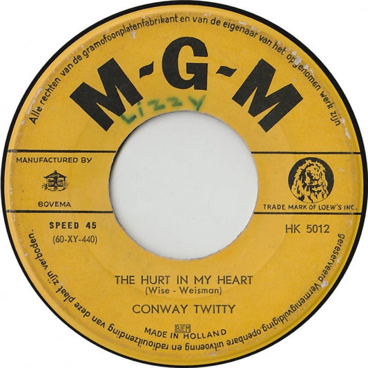 Conway Twitty - The Hurt In My Heart 02193 Vinyl Singles Vinyl Goed / Hoes Goed