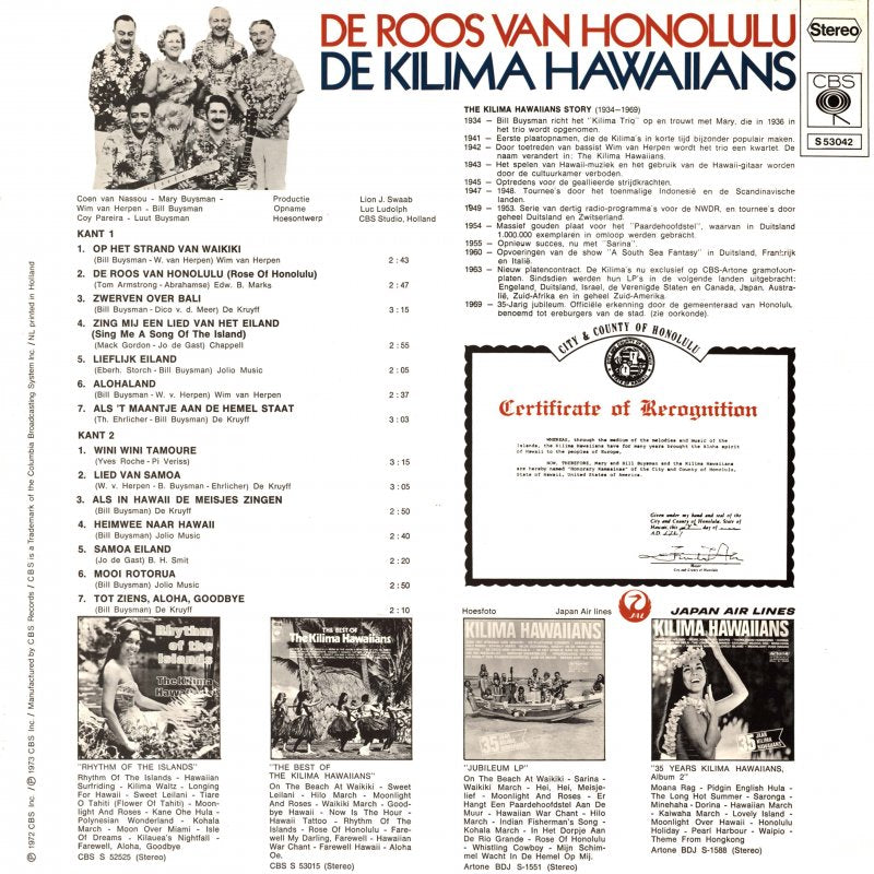 Kilima Hawaiians - De Roos Van Honolulu (LP) 46125 Vinyl LP Vinyl Goed / Hoes Goed