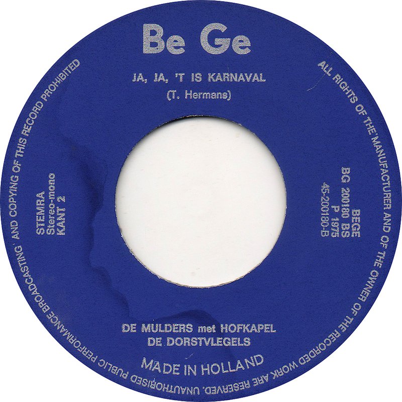 Mulders Met Hofkapel De Dorstvlegels - Carnaval 76 30082 Vinyl Singles Vinyl Goed / Hoes Goed