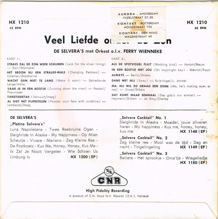 Selvera's - Veel Liefde Onder De Zon 14982 Vinyl Singles EP Vinyl Goed / Hoes Sticker