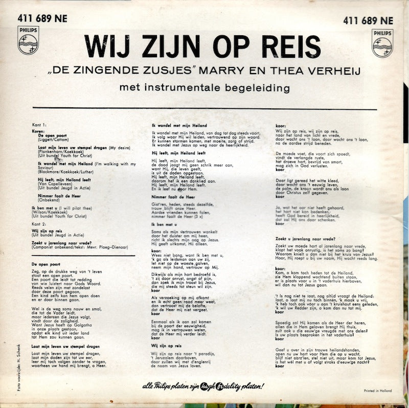 Zingende Zusjes Marry En Thea Verhey - Wij Zijn Op Reis 15375 Vinyl Singles EP Vinyl Goed / Hoes Goed