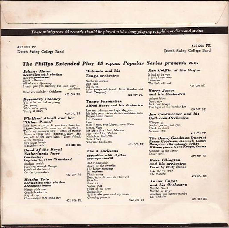 Dutch Swing College Band - King Porter Stomp 18531 Vinyl Singles EP Vinyl Zeer Goed / Hoesje Goed "VINYLSINGLES.NL"