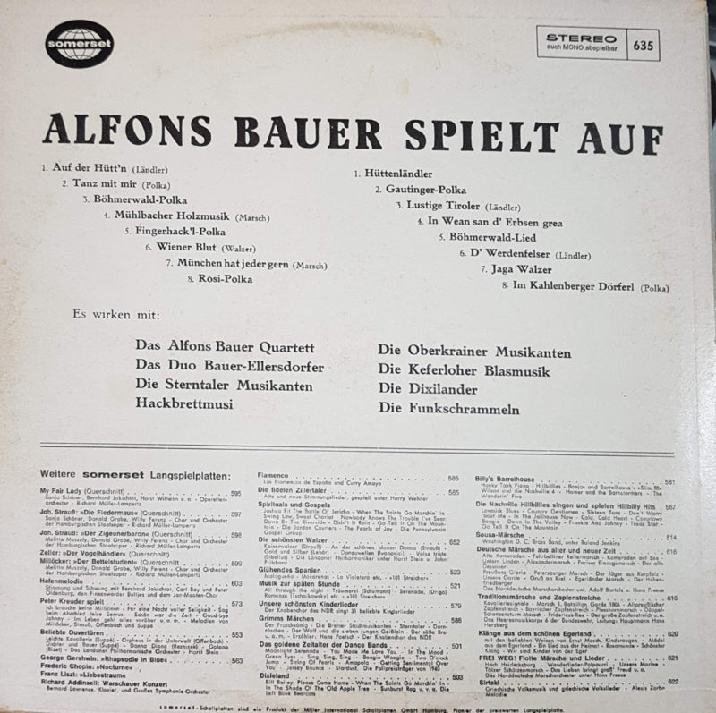 Alfons Bauer - Alfons Bauer Spielt Auf (LP) Vinyl LP Vinyl Zeer Goed / Hoesje Goed "VINYLSINGLES.NL"
