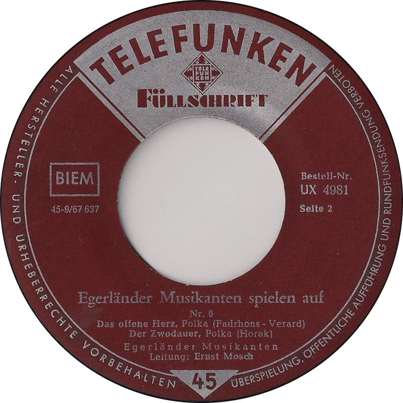 Original Egerländer Musikanten - Egerländer Musikanten Spielen Auf! - Nr. 6 33683 Vinyl Singles EP Vinyl Goed / Hoes Goed
