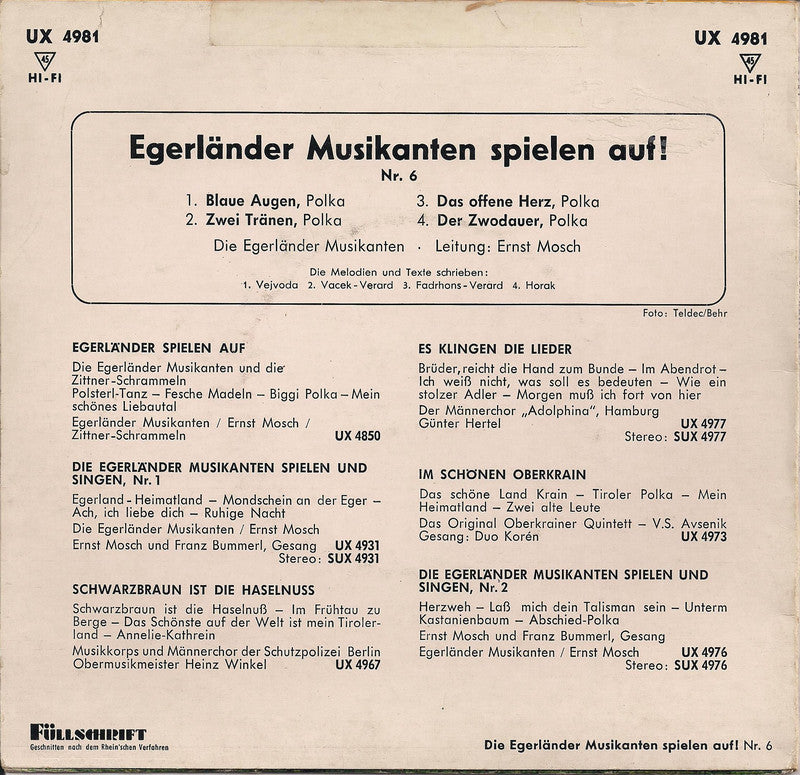 Original Egerländer Musikanten - Egerländer Musikanten Spielen Auf! - Nr. 6 33683 Vinyl Singles EP Vinyl Goed / Hoes Goed