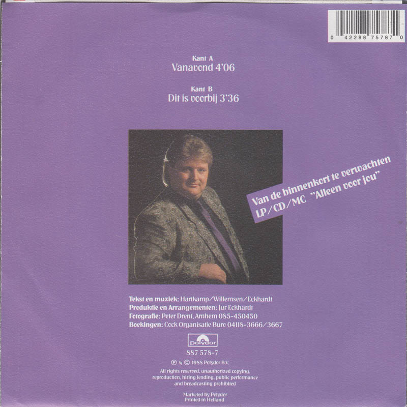 Emile Hartkamp - Vanavond 14911 Vinyl Singles Vinyl Goed / Hoes Goed