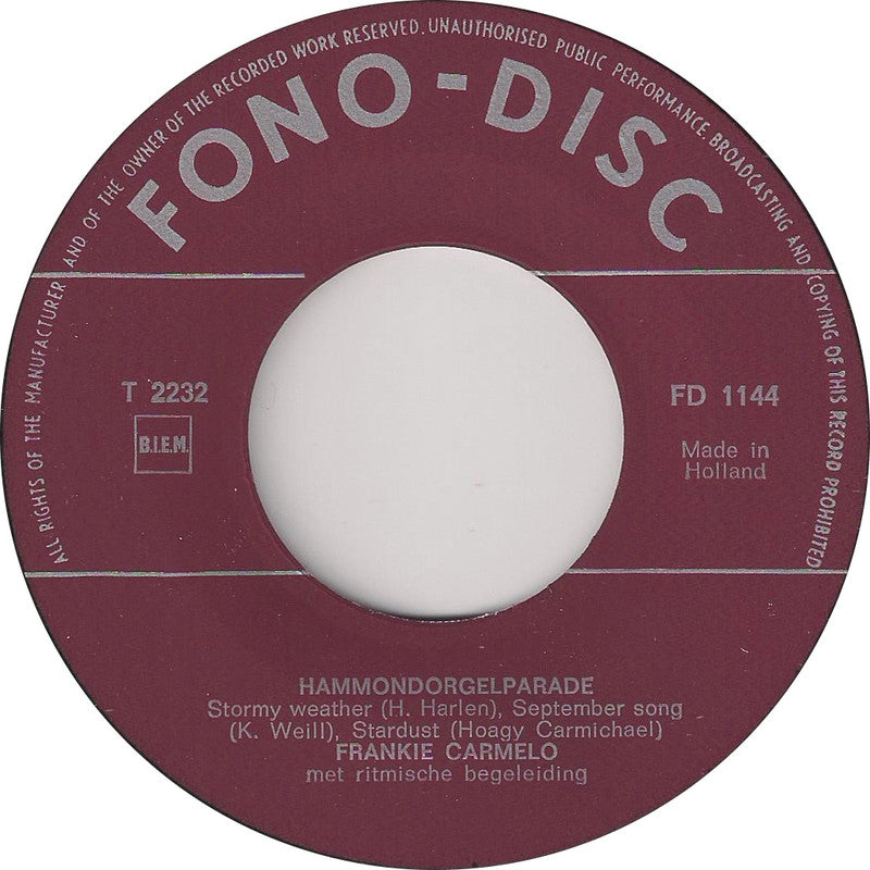 Frankie Carmelo - Hammondorgelpotpourri No. 5 33657 Vinyl Singles EP Vinyl Goed / Hoes Goed