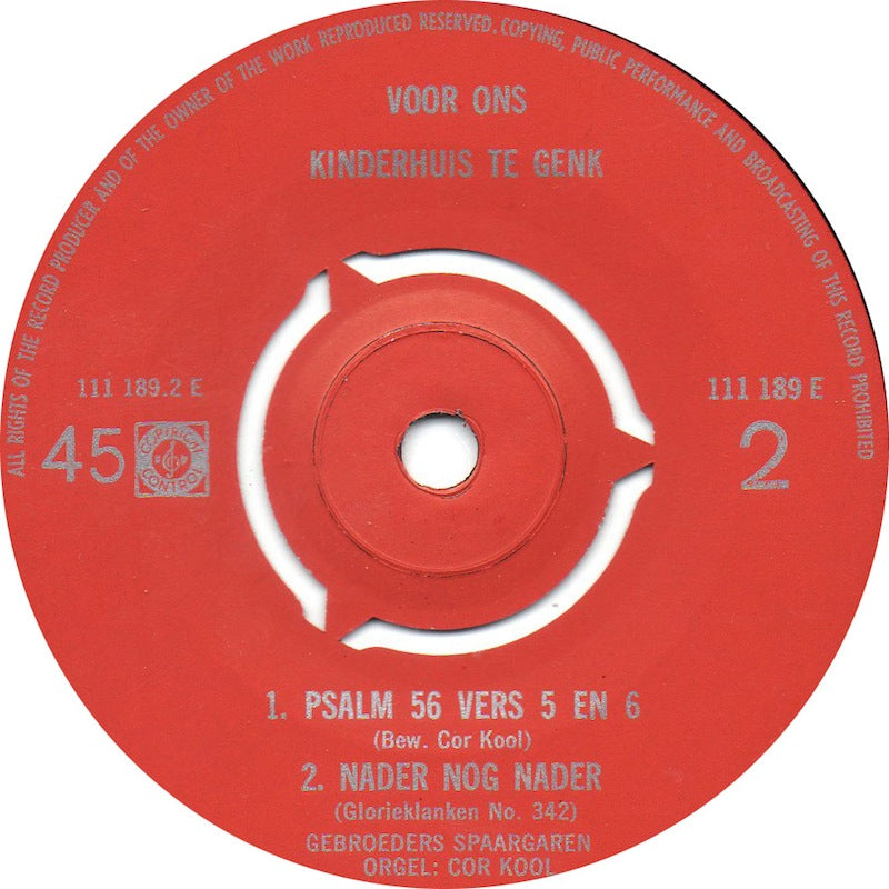 Gebroeders Spaargaren - Zingen Voor de Nieuw-bouw van Ons Kinderhuis Te Genk (België) 14829 Vinyl Singles EP Vinyl Goed / Hoes Goed