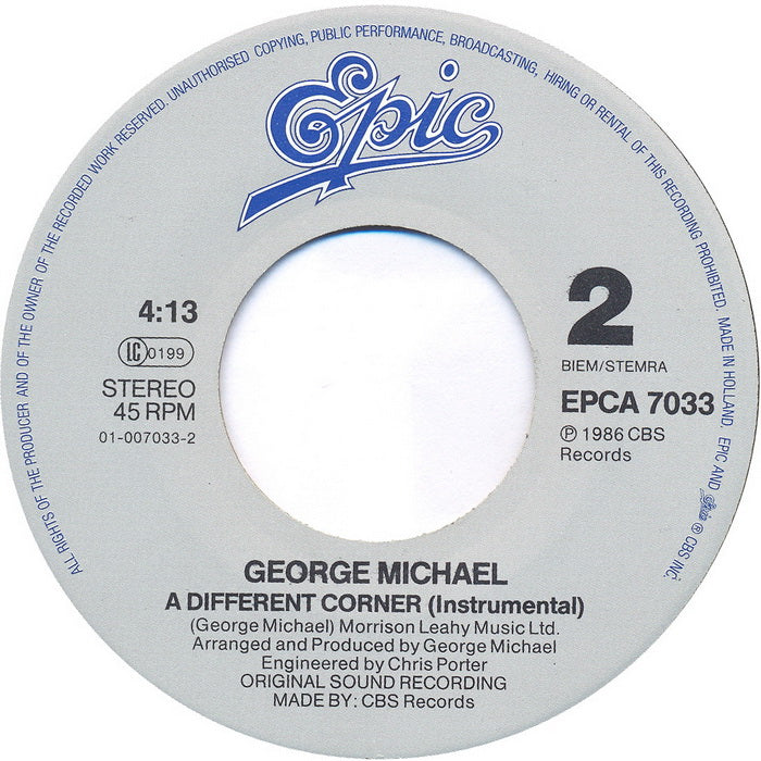 George Michael - A Different Corner Vinyl Singles Vinyl Zeer Goed / Hoesje Goed "VINYLSINGLES.NL"