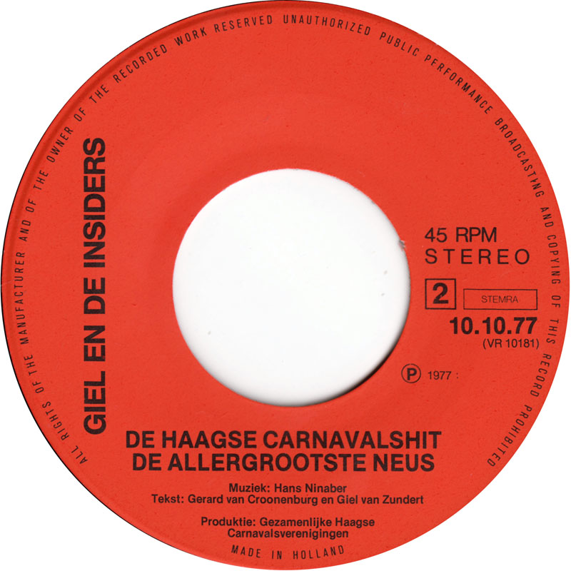 Giel En De Insiders - Tien Tien Tien 12764 Vinyl Singles Vinyl Goed / Hoes Goed