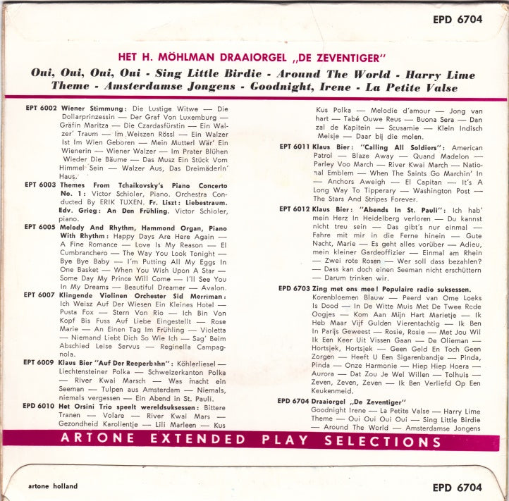 Draaiorgel De Zeventiger - Goodnight, Irene Vinyl Singles EP Vinyl Zeer Goed / Hoesje Goed "VINYLSINGLES.NL"