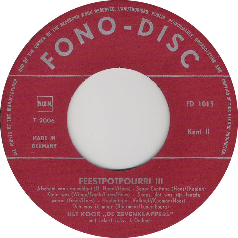 Koor Zevenklappers de met Orkest - Feestpotpourri 13857 Vinyl Singles EP Vinyl Goed / Hoes Goed