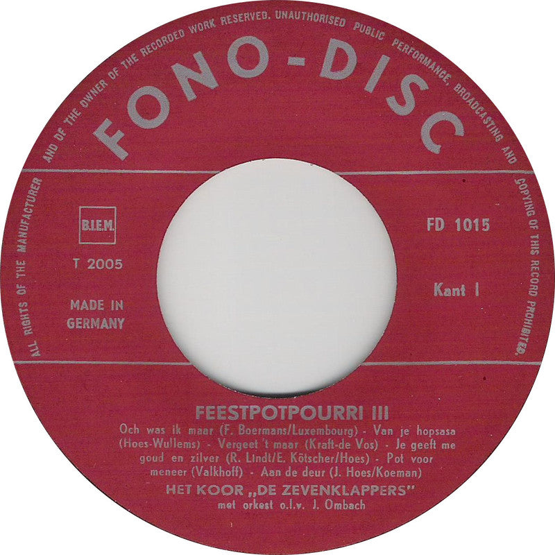 Koor Zevenklappers de met Orkest - Feestpotpourri 13857 Vinyl Singles EP Vinyl Goed / Hoes Goed