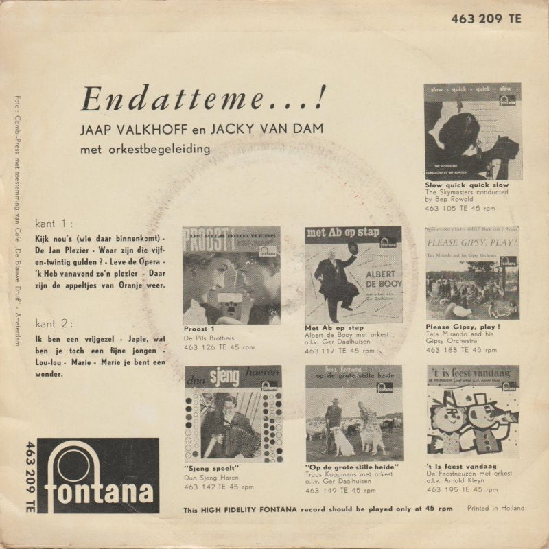 Jaap Valkhoff En Jacky Van Dam - En Datteme 22047 Vinyl Singles Vinyl Goed / Hoes Goed