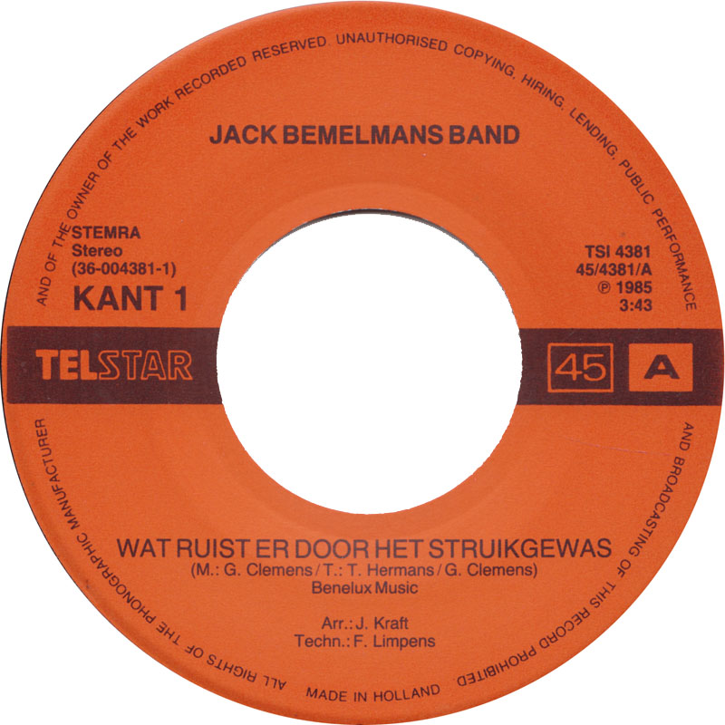 Jack Bemelmans Band - Wat Ruist Er Door Het Struikgewas 14193 Vinyl Singles Vinyl Goed / Hoes Goed