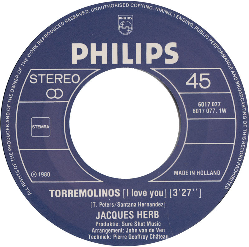 Jacques Herb - Torremolinos (I Love You) 16849 Vinyl Singles Vinyl Goed / Hoes Goed