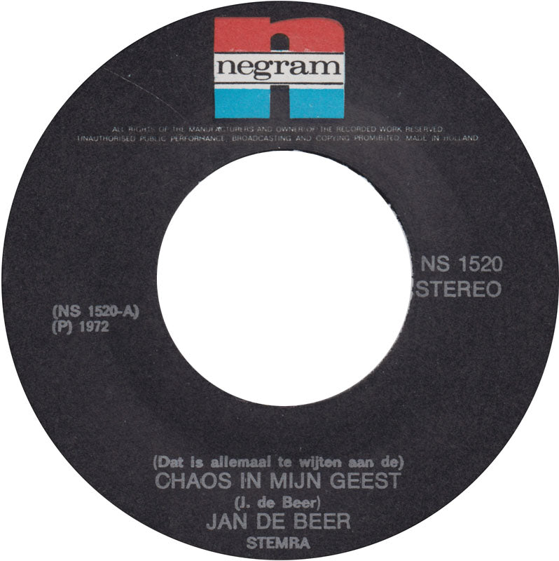 Jan de Beer - Chaos In Mijn Geest 17971 Vinyl Singles Vinyl Goed / Hoes Goed