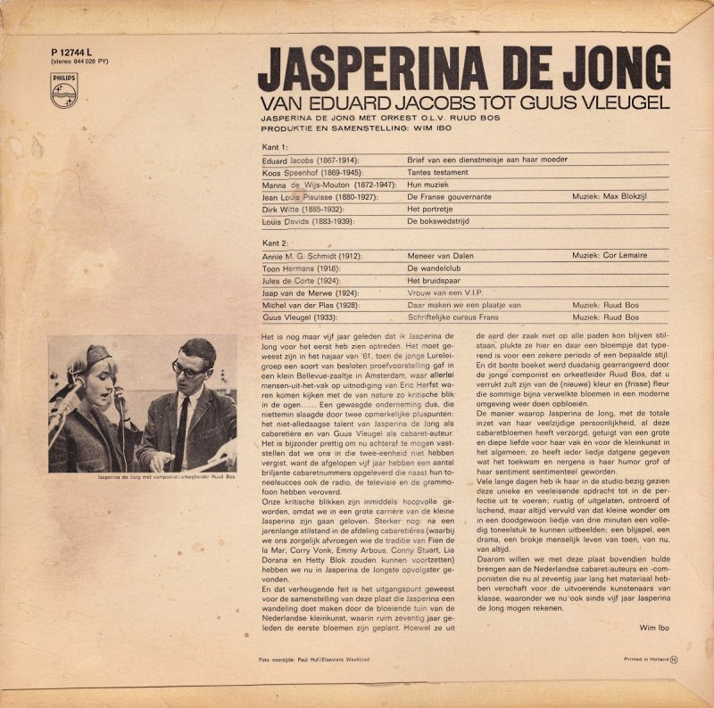 Jasperina De Jong - Van Eduard Jacobs Tot Guus Vleugel (LP) 48297 Vinyl LP Vinyl Goed / Hoes Goed