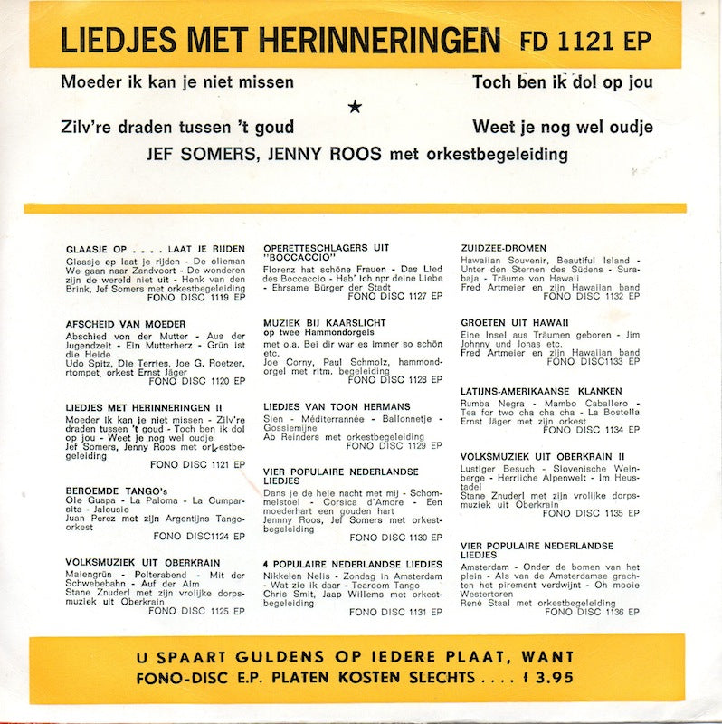 Jef Somers, Jenny Roos - Liedjes Met Herinneringen 29761 Vinyl Singles EP Vinyl Goed / Hoes Goed