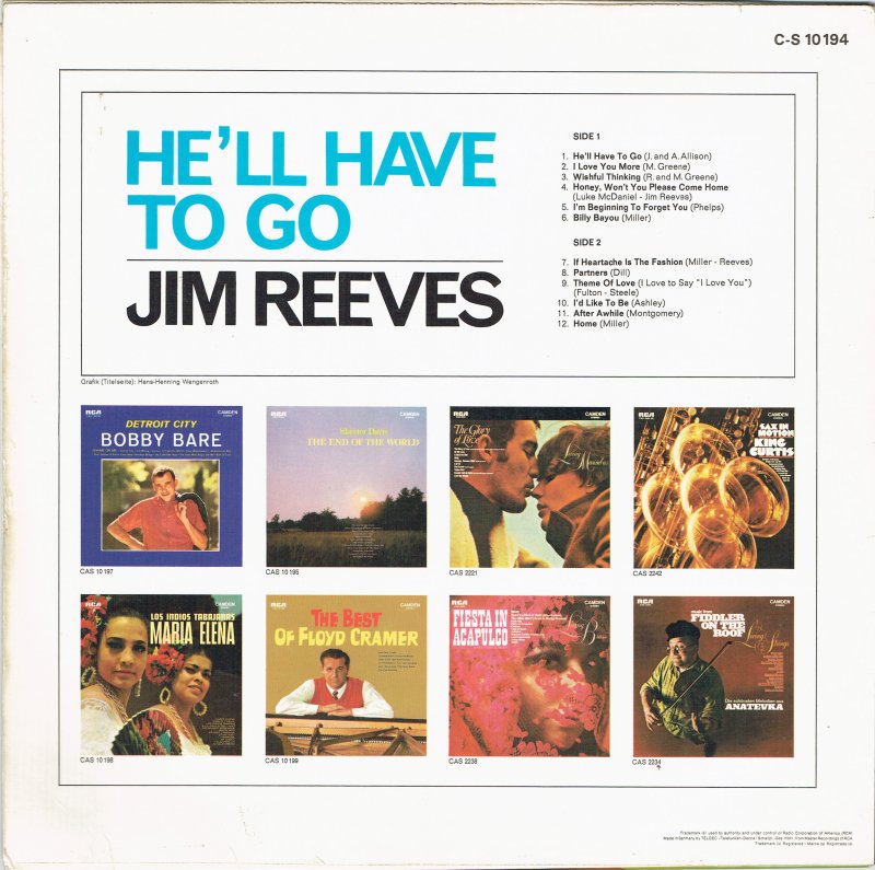 Jim Reeves - He'll Have To Go (LP) 42348 Vinyl LP Vinyl Goed / Hoes Goed