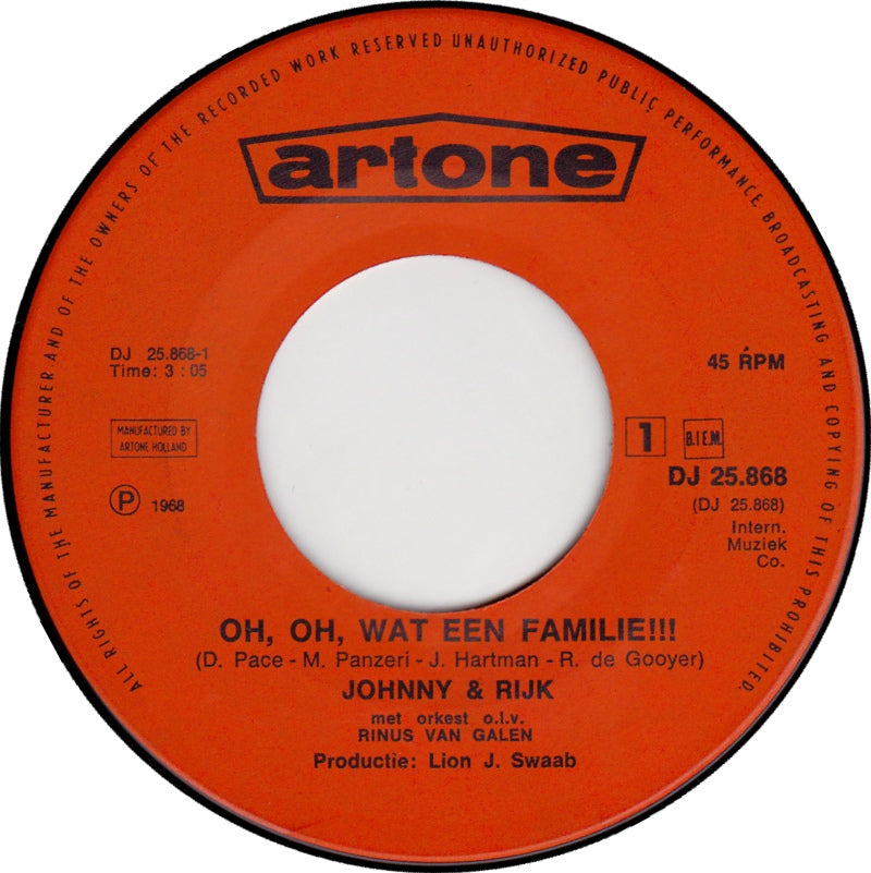 Johnny & Rijk - Oh, Oh, Wat Een Familie 40871 Vinyl Singles Vinyl Goed / Hoes Goed