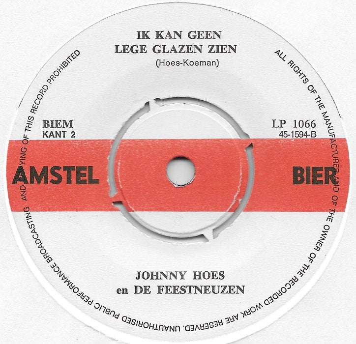 Johnny Hoes En De Feestneuzen - 'n Lekker Glaasje Amstel Bier 29200 Vinyl Singles Vinyl Goed / Hoes Goed