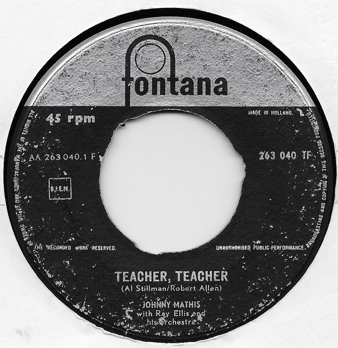 Johnny Mathis - Teacher, Teacher 08964 Vinyl Singles Vinyl Goed / Hoes Goed