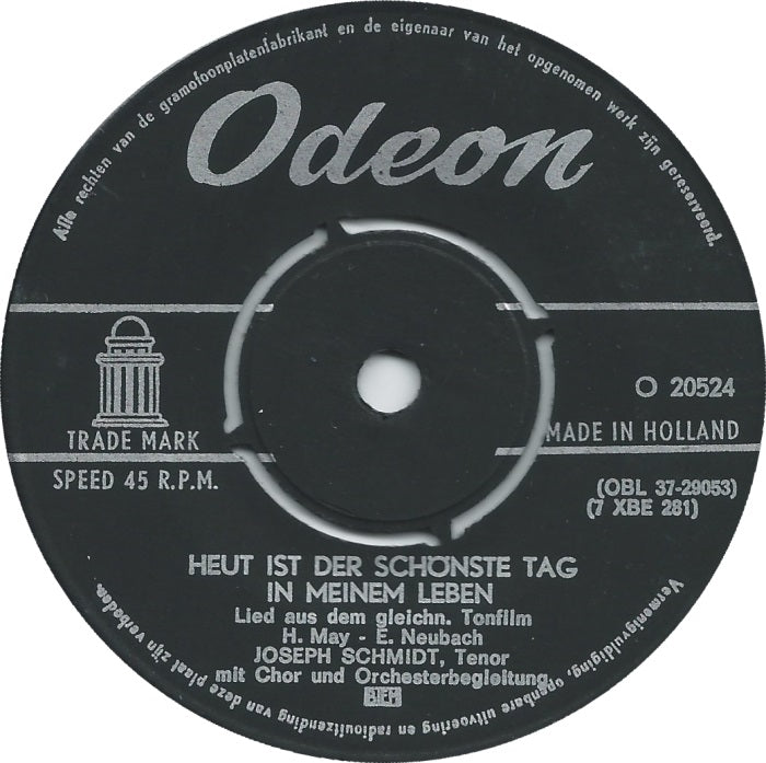 Joseph Schmidt - Heut' Ist Der Schonste Tag In Meinem Leben 01469 Vinyl Singles Vinyl Goed / Hoes Generic