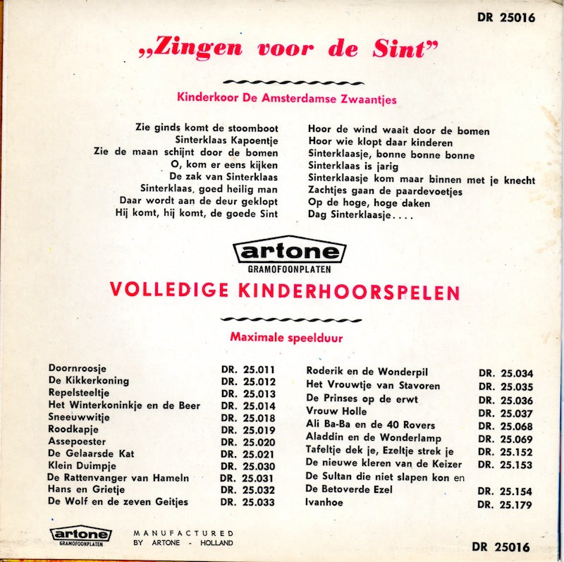 Amsterdamse Zwaantjes - Zingen Voor De Sint 10699 Vinyl Singles Vinyl Goed / Hoes Goed