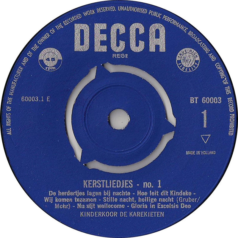 Kinderkoor De Karekieten - Kerstliedjes 1 34885 Vinyl Singles EP Vinyl Goed / Hoes Goed