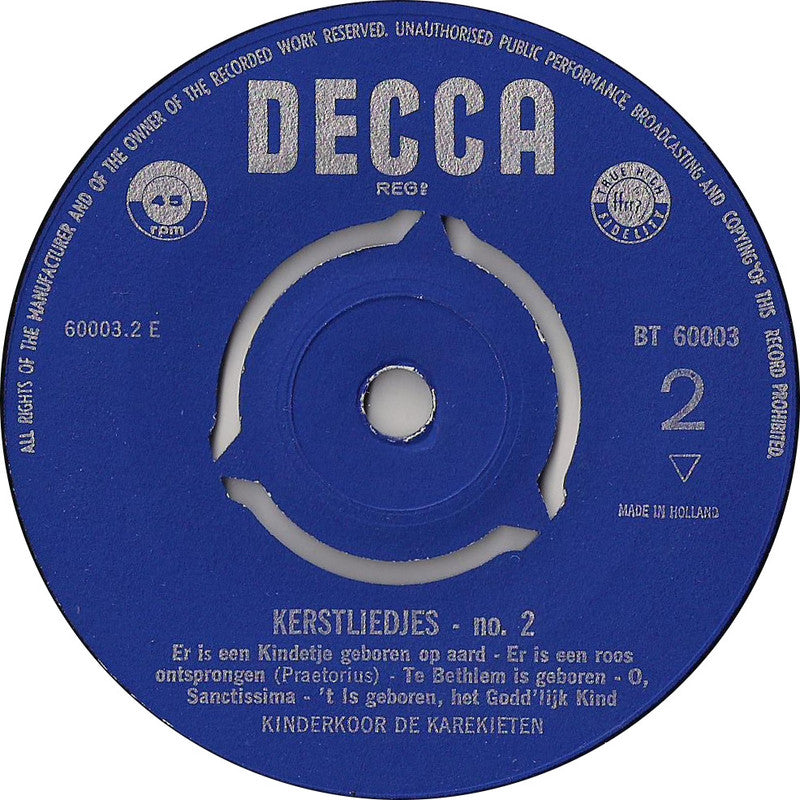 Kinderkoor De Karekieten - Kerstliedjes 1 34885 Vinyl Singles EP Vinyl Goed / Hoes Goed