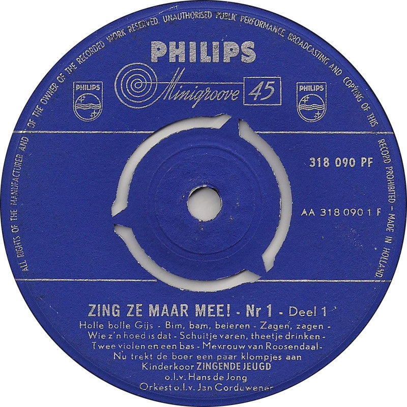 Kinderkoor Zingende Jeugd - Zing Ze Maar Mee! Nr.1 24122 Vinyl Singles Vinyl Goed / Hoes Goed