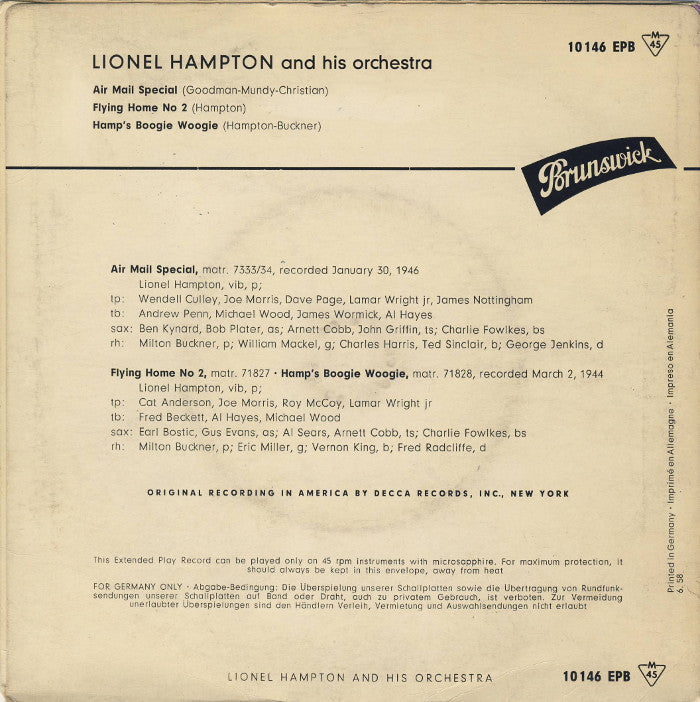 Lionel Hampton - Air Mail Special 03863 Vinyl Singles EP Vinyl Goed / Hoes Goed