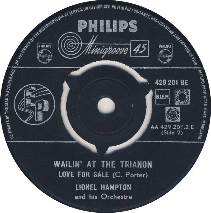 Lionel Hampton And His Orchestra - Wailin' At The Trianon 03855 Vinyl Singles EP Vinyl Goed / Hoes Goed