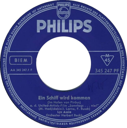 Lys Assia - Ein Schiff Wird Kommen (Im Hafen Von Piräus) 40001 Vinyl Singles Vinyl Goed / Hoes Generic