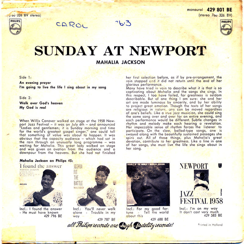 Mahalia Jackson - An Evening Payer 18419 Vinyl Singles EP Vinyl Goed / Hoes Goed