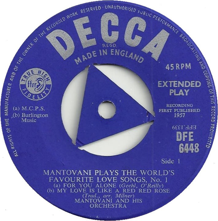 Mantovani And His Orchestra - Mantovani Plays The World's Favourite Love Songs No. 1 14823 Vinyl Singles EP Vinyl Goed / Hoes Goed
