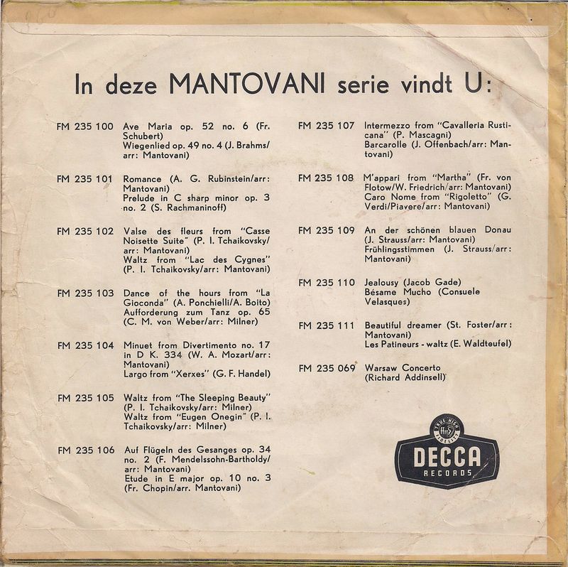 Mantovani And His Orchestra - Beautiful Dreamer 32252 Vinyl Singles Vinyl Goed / Hoes Goed