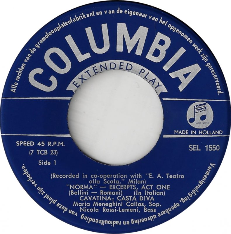 Maria Callas - Callas Zingt Aria's Uit Norma 14869 Vinyl Singles EP Vinyl Goed / Hoes Goed