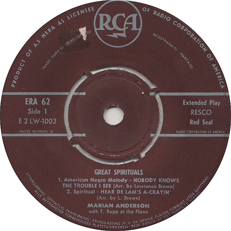 Marian Anderson - Great Spirituals 15711 Vinyl Singles EP Vinyl Goed / Hoes Goed