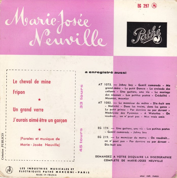 Marie-JosǸe Neuville - La Collégienne De La Chanson No. 4 17221 Vinyl Singles EP Vinyl Goed / Hoes Goed