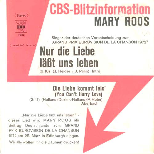 Mary Roos - Nur Die Liebe Läßt Uns Leben 17548 Vinyl Singles Vinyl Goed / Hoes Goed