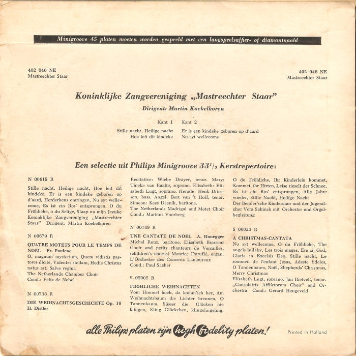Mastreechter Staar - Stille Nacht Heilige Nacht 10930 Vinyl Singles EP Vinyl Goed / Hoes Goed