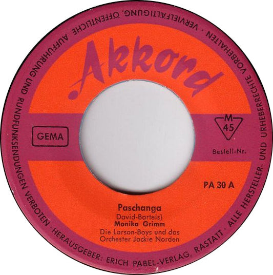 Monika Grimm / Die Larson-Boys / Orchester Jackie Norden - Paschanga 03324 Vinyl Singles Vinyl Goed / Hoes Goed