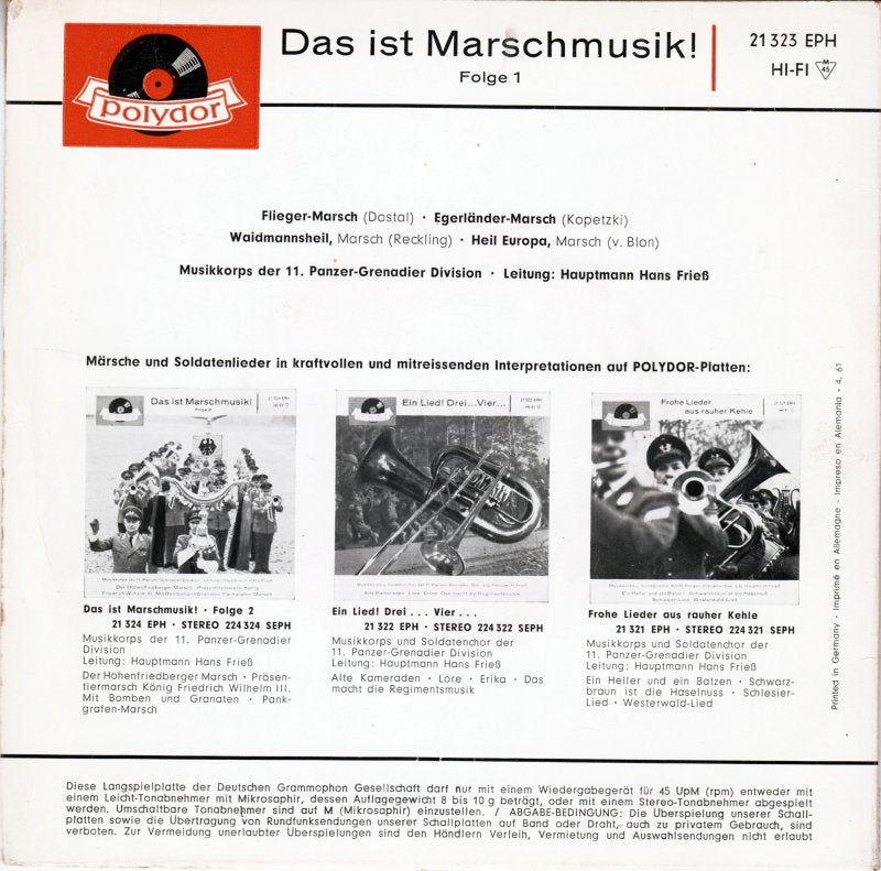 Musikkorps der 11. Panzer Grenadier Division - Das Ist Marschmusik! Folge 1 06034 Vinyl Singles EP Vinyl Goed / Hoes Goed