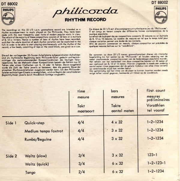 Unknown Artist - Philicorda Rhythm Record (33 ⅓ RPM) 17443 Vinyl Singles Vinyl Goed / Hoes Goed