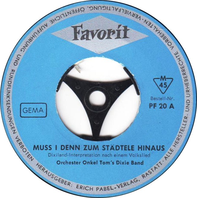 Orchester Onkel Tom’s Dixie Band - Muss I Den Zum Studtele Hinaus 03358 Vinyl Singles Vinyl Goed / Hoes Goed